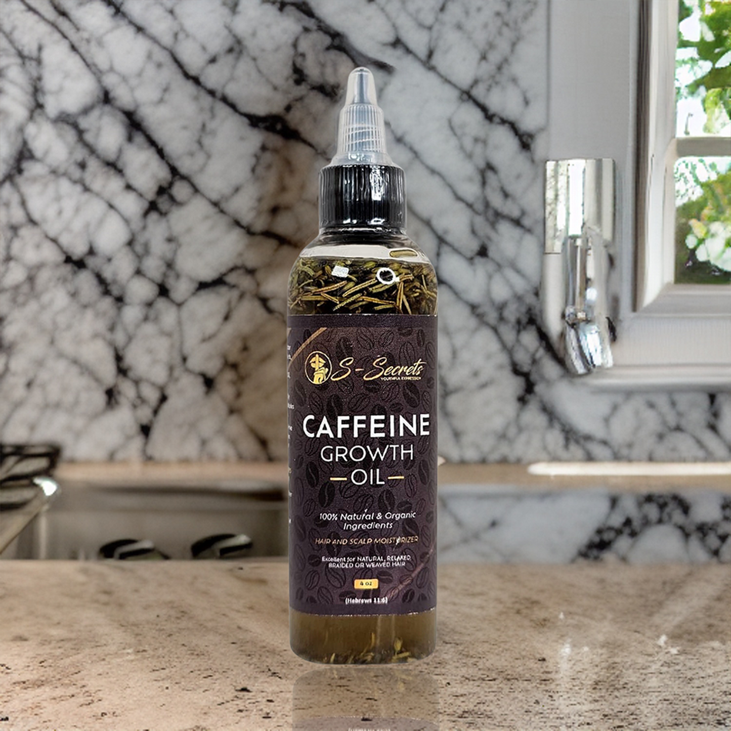 Caffeine Hair Growth Oil 2oz, Herbs, Biotin, Essential oils For All