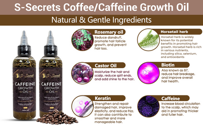 Caffeine Hair Growth Oil 2oz, Herbs, Biotin, Essential oils For All